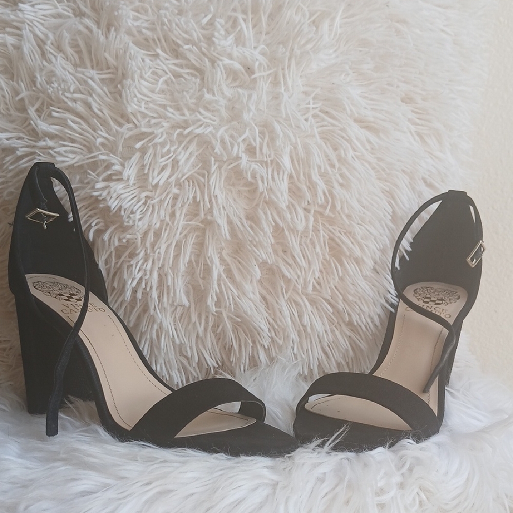 Vince Camuto Black Square Heels with Ankle Strap